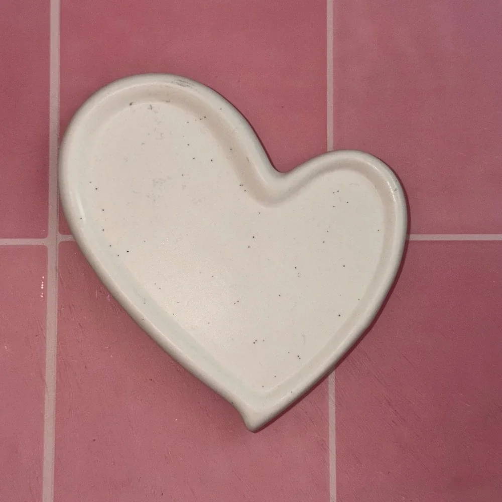 White Speckled Ceramic Heart Storage Tray Jewelry Trinket Dish Organizer